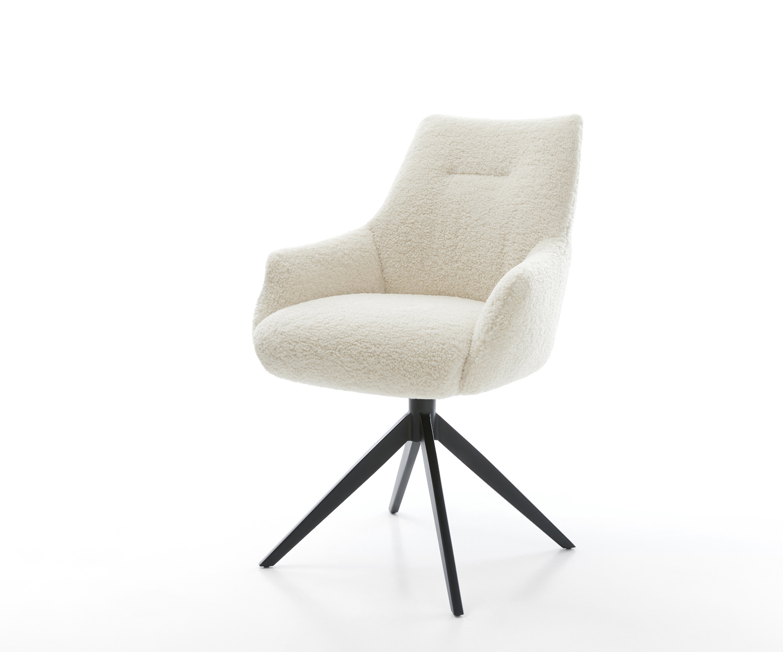 Étkezőszék Alja-Flex karfás teddy szövet bézs kereszt láb széles fekete 360° forgatható billenő zsákrugós matrac