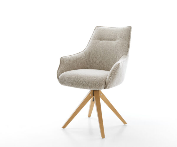 Étkezőszék Alja-Flex karfás szövetszövet puha bézs fa láb szögletes természetes 180° forgatható zsákrugós