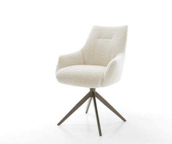 Étkezőszék Alja-Flex karfás teddy szövet bézs kereszt láb széles titán színű 360° forgatható billenő zsákrugós matrac