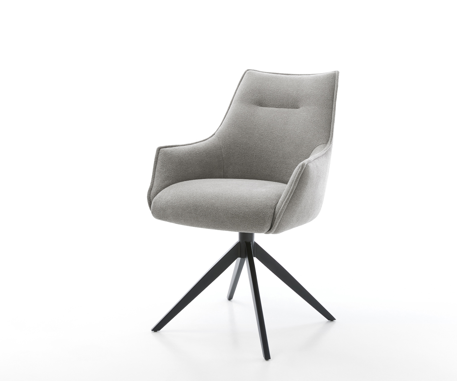 Étkezőszék Alja-Flex karfás strukturált szövet puha szürke kereszt láb széles fekete 360° forgatható billenő zsákrugós matrac