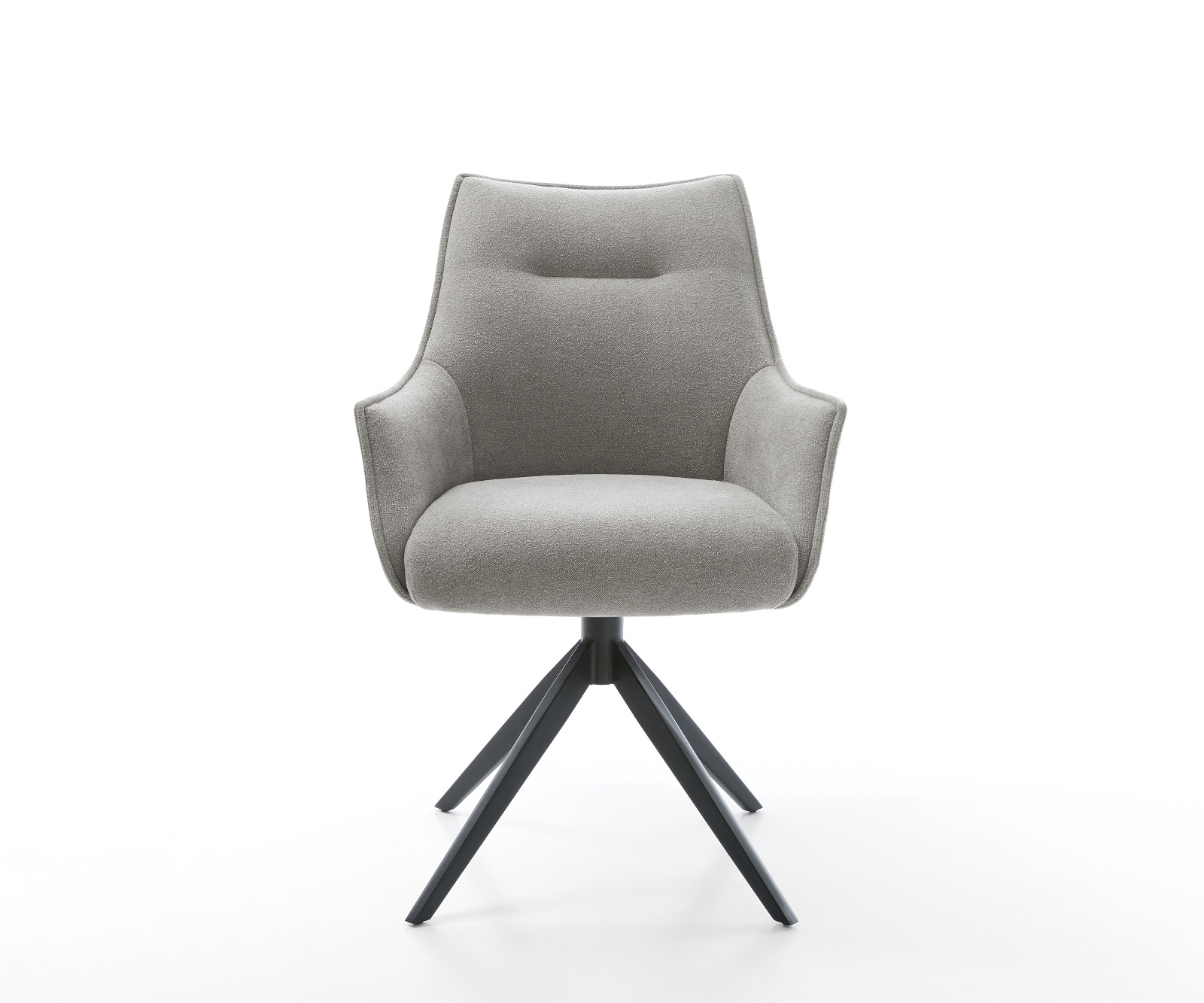 Étkezőszék Alja-Flex karfás strukturált szövet puha szürke kereszt láb széles fekete 360° forgatható billenő zsákrugós matrac - Image 2