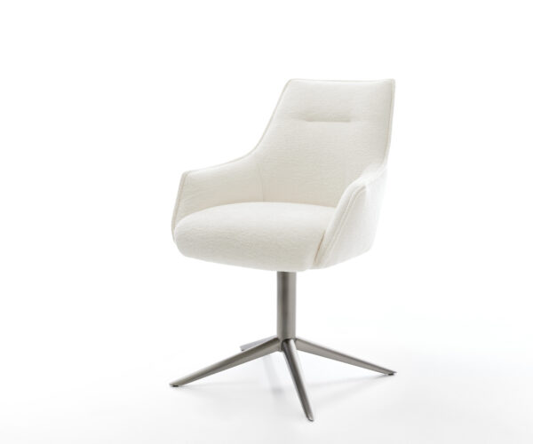 Étkezőszék Alja-Flex karfás bouclé puha bézs kereszt láb grafit 360° forgatható billenő zsákrugós matrac