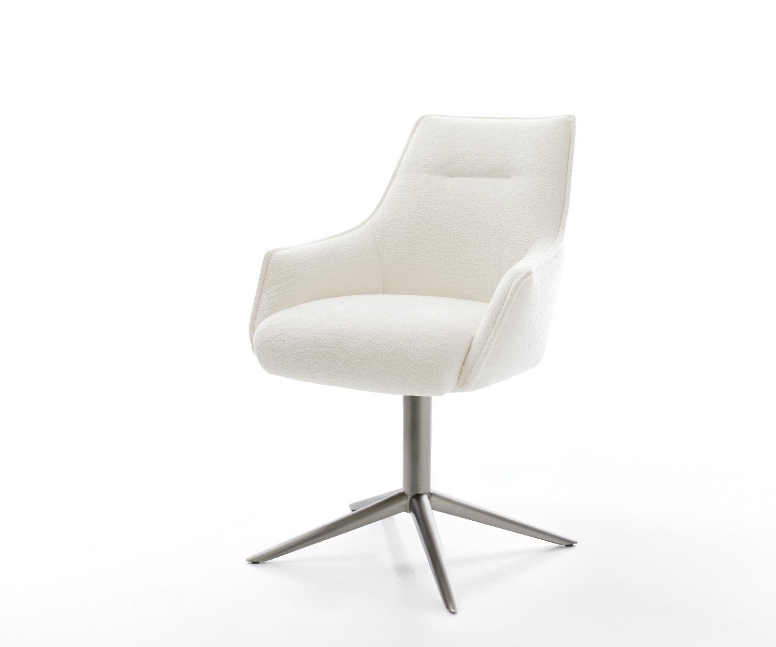 Étkezőszék Alja-Flex karfás bouclé puha bézs kereszt láb grafit 360° forgatható billenő zsákrugós matrac