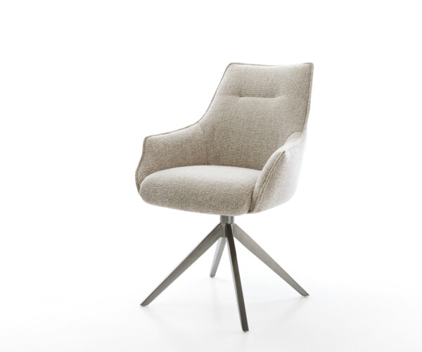 Étkezőszék Alja-Flex karfás szövettel puha bézs széles kereszt láb grafit 360° forgatható billenő zsákrugós matrac