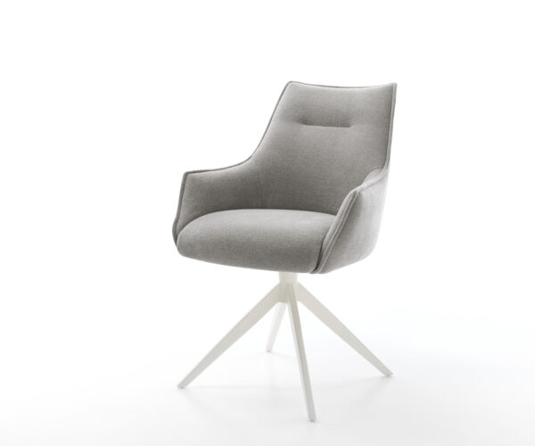 Étkezőszék Alja-Flex karfás strukturált szövet puha szürke kereszt láb széles fehér 360° forgatható billenő funkció zsákrugós