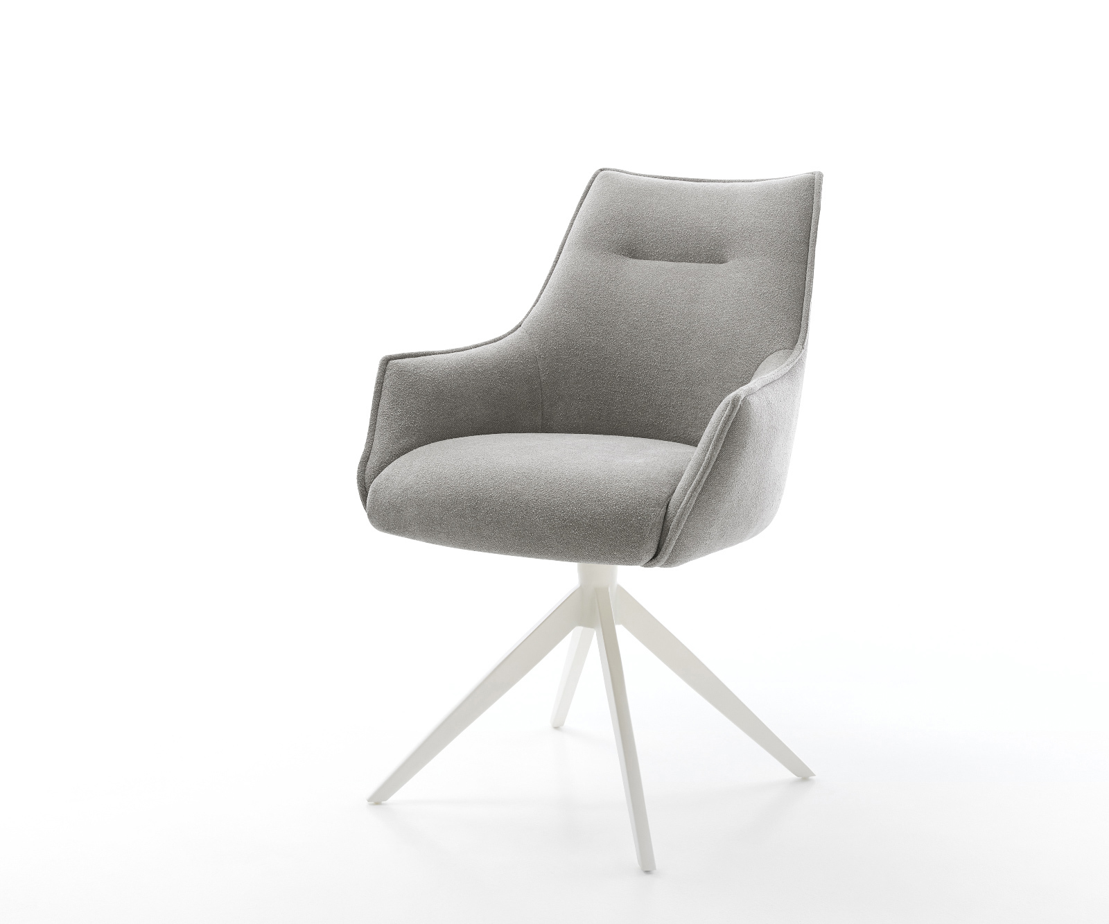 Étkezőszék Alja-Flex karfás strukturált szövet puha szürke kereszt láb széles fehér 360° forgatható billenő funkció zsákrugós