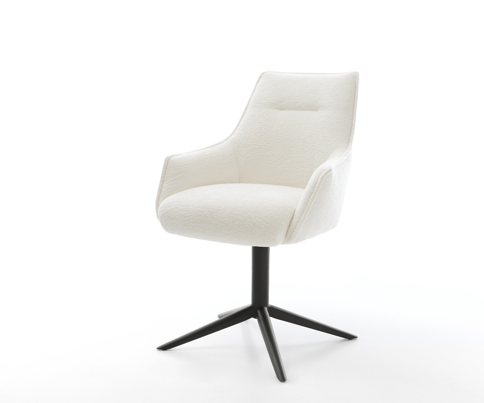 Étkezőszék Alja-Flex karfás bouclé puha bézs fekete kereszt láb 360° forgatható billenő funkció zsákrugó