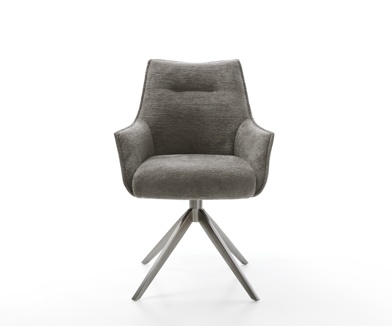 Étkezőszék Alja-Flex karfás bouclé puha sötét bézs kereszt láb széles grafit 360° forgatható billenő zsákrugós matrac - Image 2