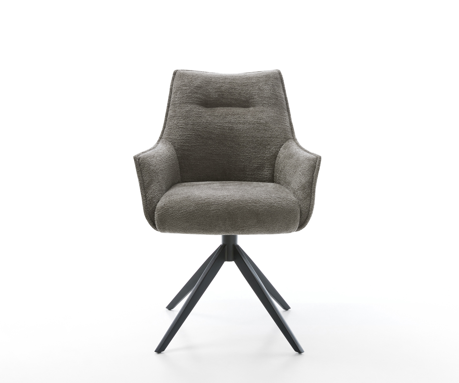 Étkezőszék Alja-Flex karfás bouclé puha sötét bézs kereszt láb széles fekete 360° forgatható billenő zsákrugós matrac - Image 2