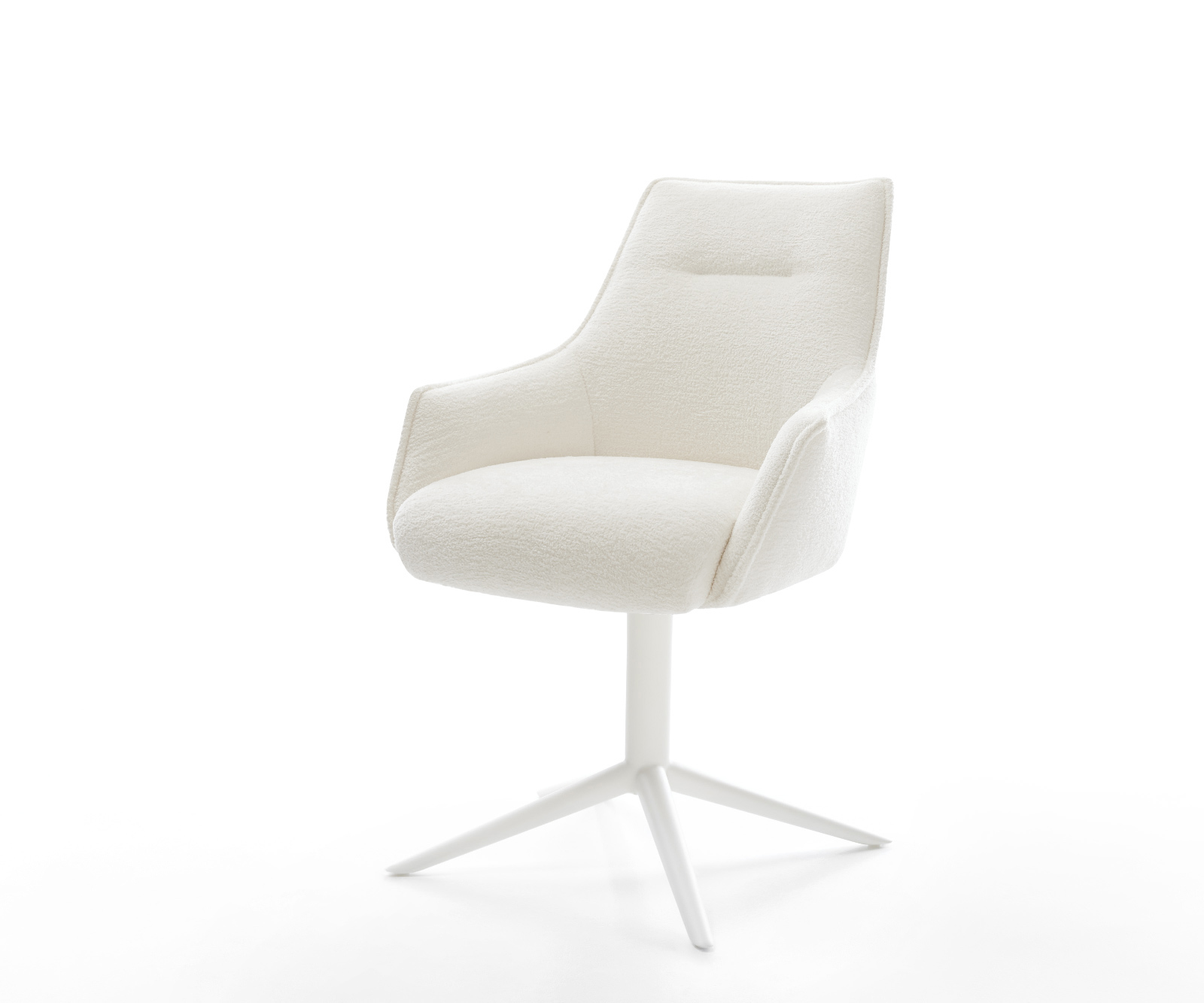 Étkezőszék Alja-Flex karfás bouclé puha bézs fehér kereszt láb 360° forgatható billenő zsákrugó