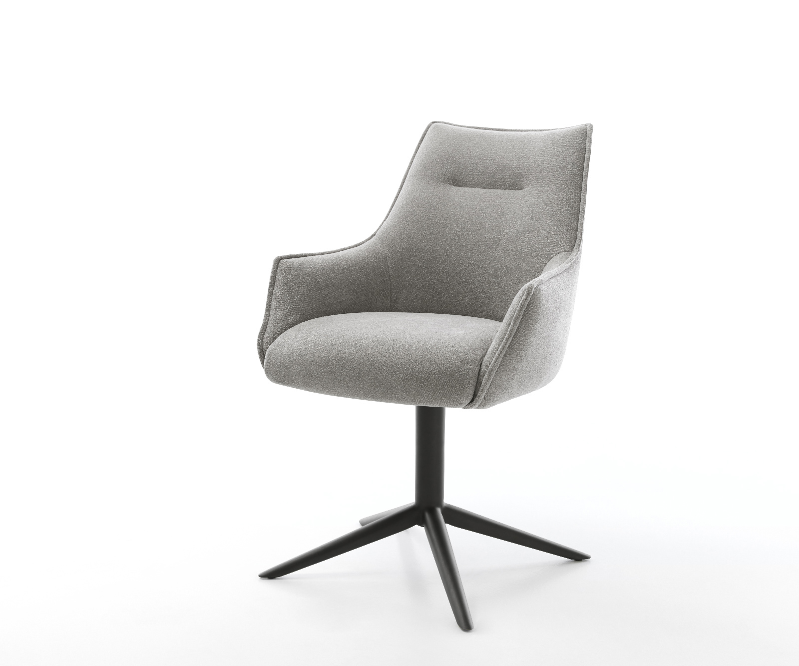 Étkezőszék Alja-Flex karfás strukturált szövet puha szürke fekete kereszt láb 360° forgatható billenő zsákrugós matrac