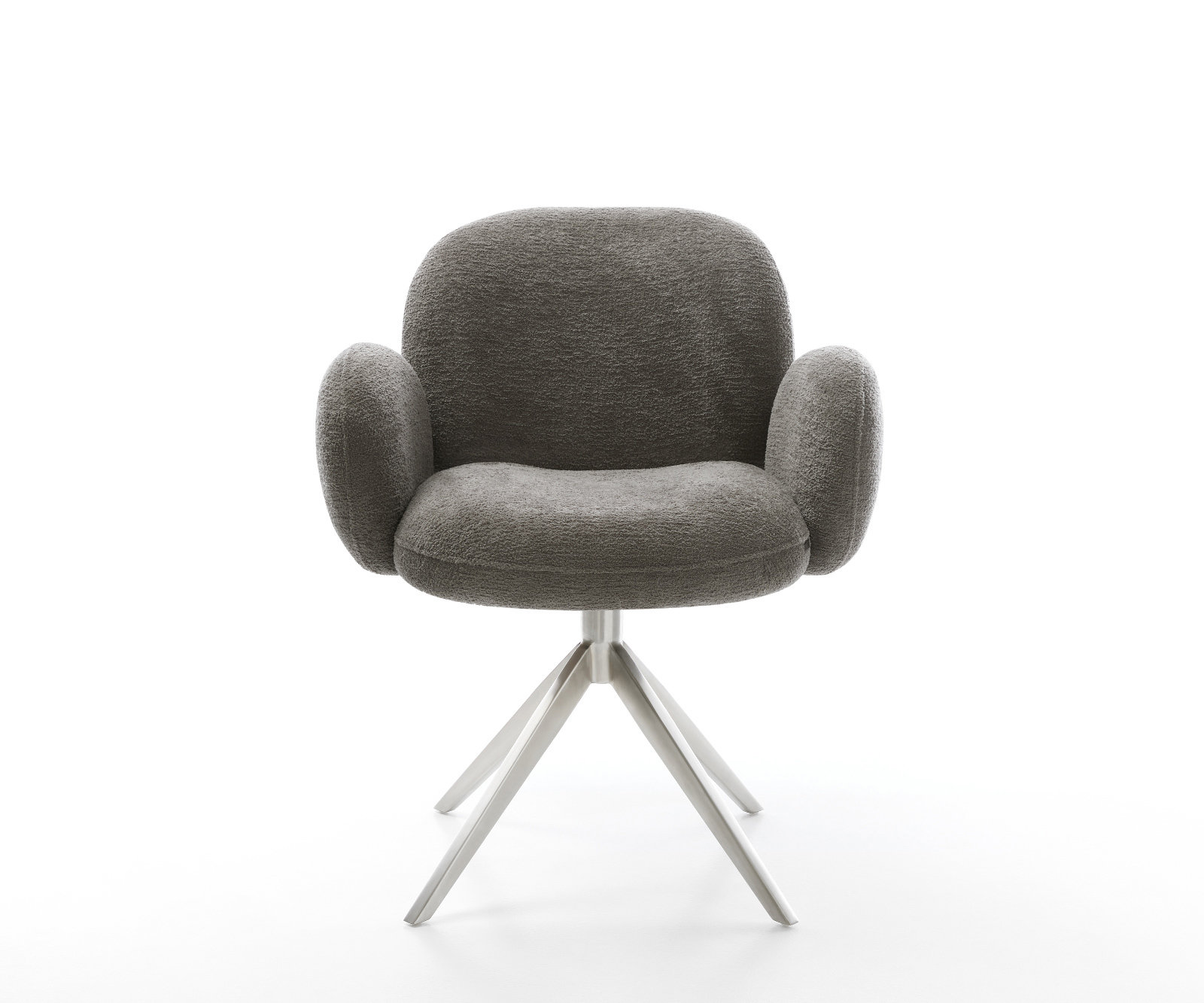 Étkezőszék Nube-Flex karfás bouclé puha sötét bézs kereszt láb széles rozsdamentes acél 360° forgatható billenő zsákrugós matrac - Image 2