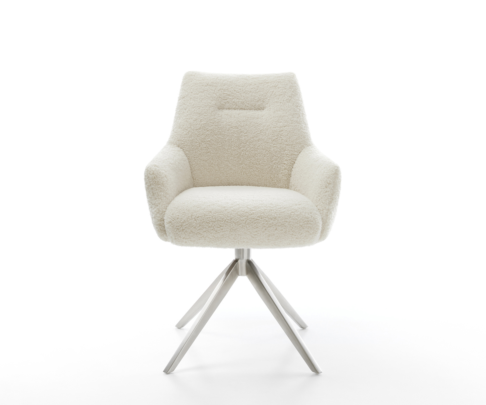 Étkezőszék Alja-Flex karfás teddy szövet bézs kereszt láb széles rozsdamentes acél 360° forgatható billenő zsákrugós - Image 2