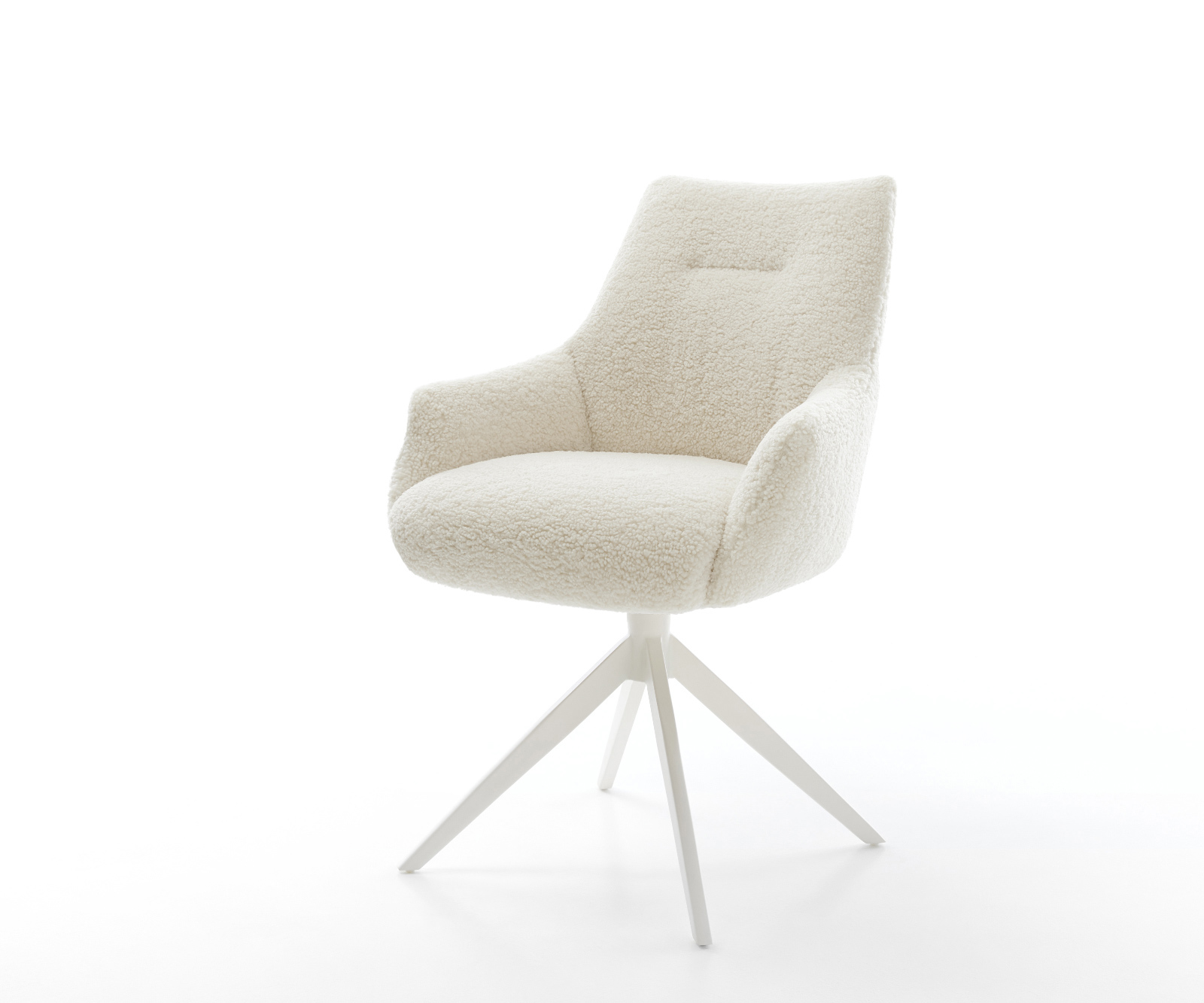 Étkezőszék Alja-Flex karfás teddy szövet bézs kereszt láb széles fehér 360°-ban forgatható billenő zsákrugós