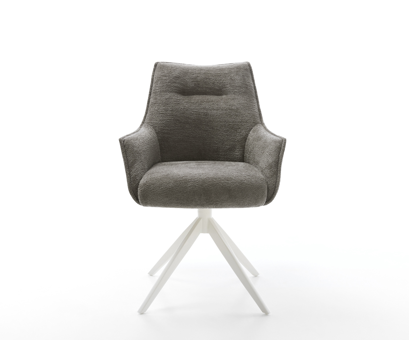 Étkezőszék Alja-Flex karfás bouclé puha sötét bézs kereszt láb széles fehér 360° forgatható billenő zsákrugós - Image 2