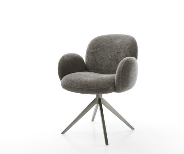 Étkezőszék Nube-Flex karfás bouclé puha sötét bézs kereszt láb széles grafit 360° forgatható billenő zsákrugós matrac