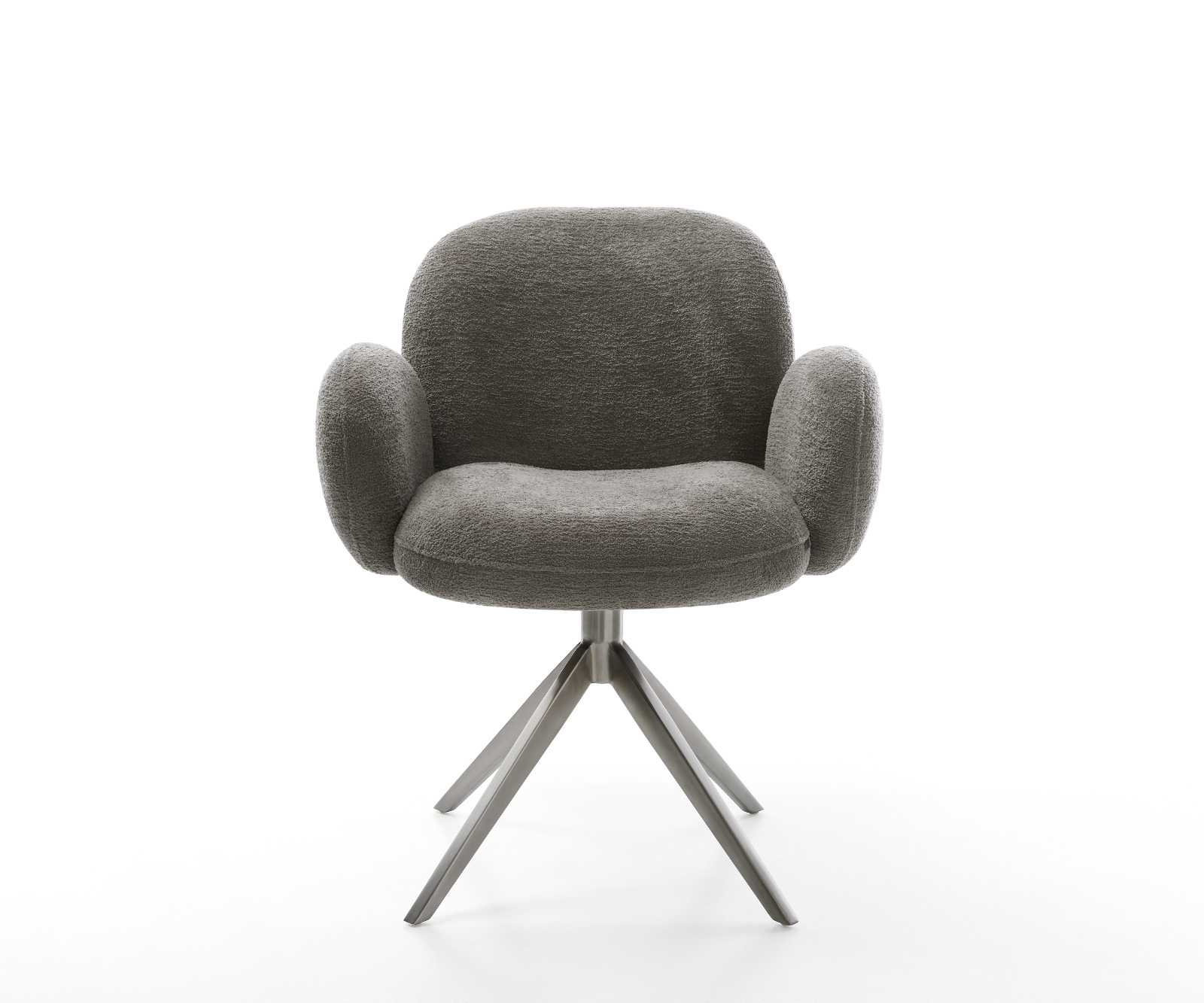 Étkezőszék Nube-Flex karfás bouclé puha sötét bézs kereszt láb széles grafit 360° forgatható billenő zsákrugós matrac - Image 2