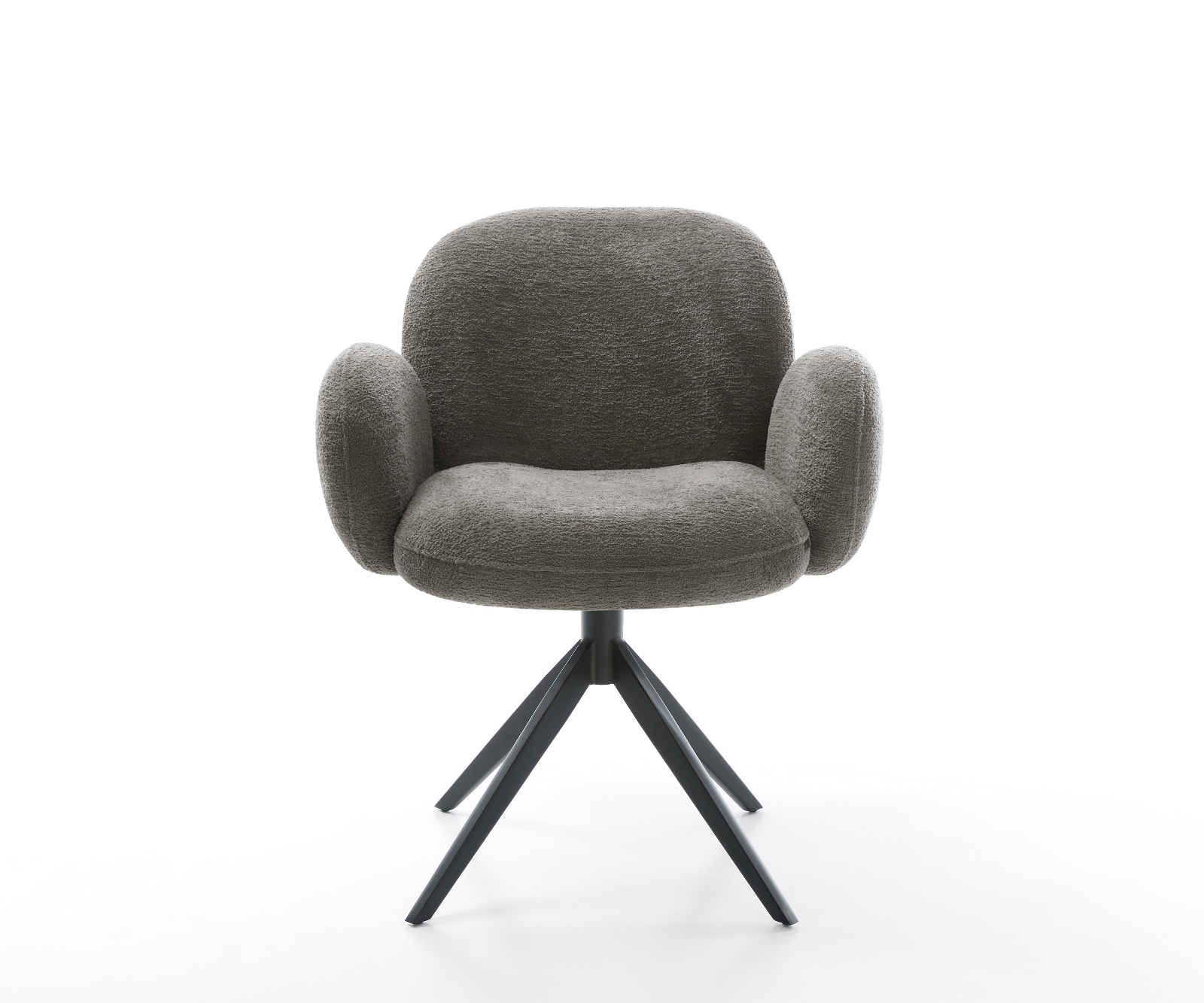 Étkezőszék Nube-Flex karfás bouclé puha sötét bézs kereszt láb széles fekete 360° forgatható billenő zsákrugós matrac - Image 2