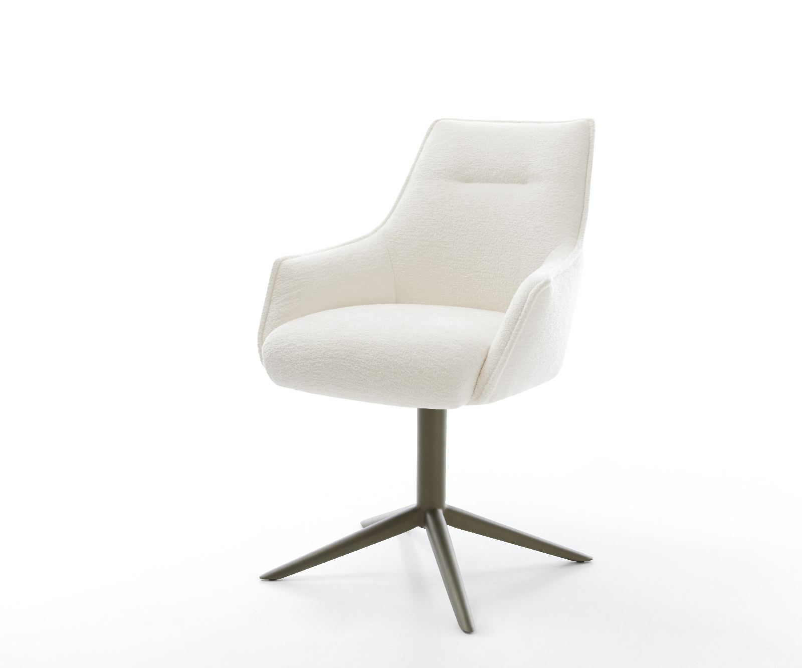 Étkezőszék Alja-Flex karfás bouclé puha bézs kereszt láb titán színű hatvan fokban forgatható billenő zsákrugós matraccal