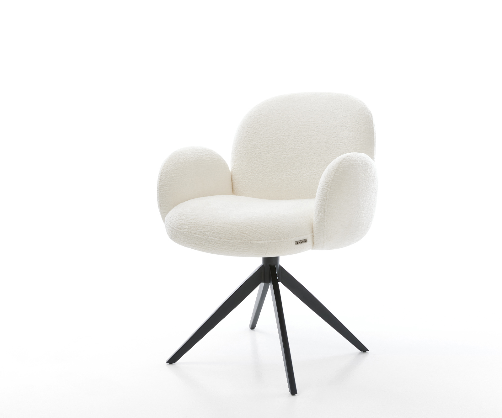 Étkezőszék Nube-Flex karfás bouclé puha bézs kereszt láb széles fekete 360° forgatható billenő zsákrugós matrac