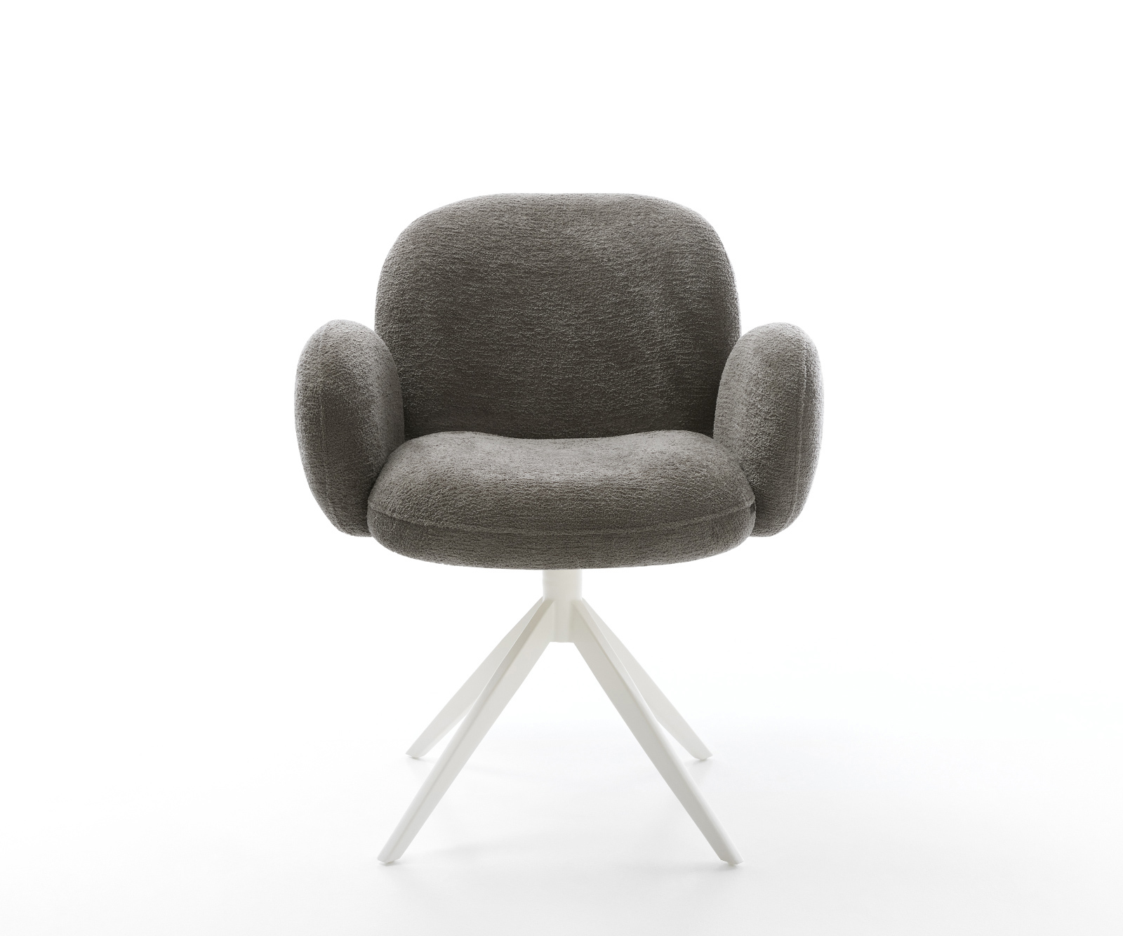 Étkezőszék Nube-Flex karfás bouclé puha sötét bézs kereszt láb széles fehér 360° forgatható billenő zsákrugós - Image 2