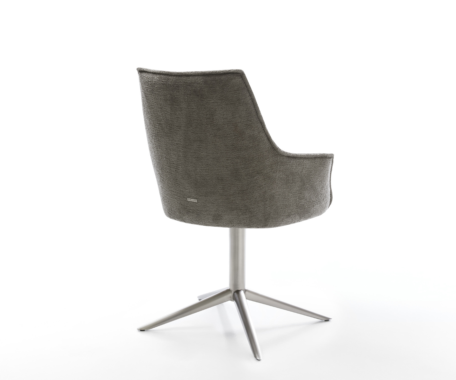 Étkezőszék Alja-Flex karfás bouclé puha sötét bézs rozsdamentes acél kereszt láb 360° forgatható billenő zsákrugós matrac - Image 5