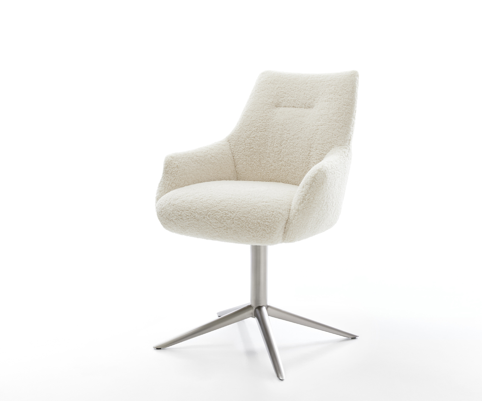 Étkezőszék Alja-Flex karfás teddy szövet bézs rozsdamentes acél kereszt láb 360° forgatható billenő zsákrugós matrac