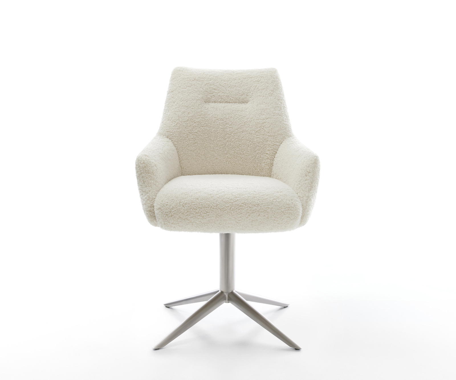 Étkezőszék Alja-Flex karfás teddy szövet bézs rozsdamentes acél kereszt láb 360° forgatható billenő zsákrugós matrac - Image 2