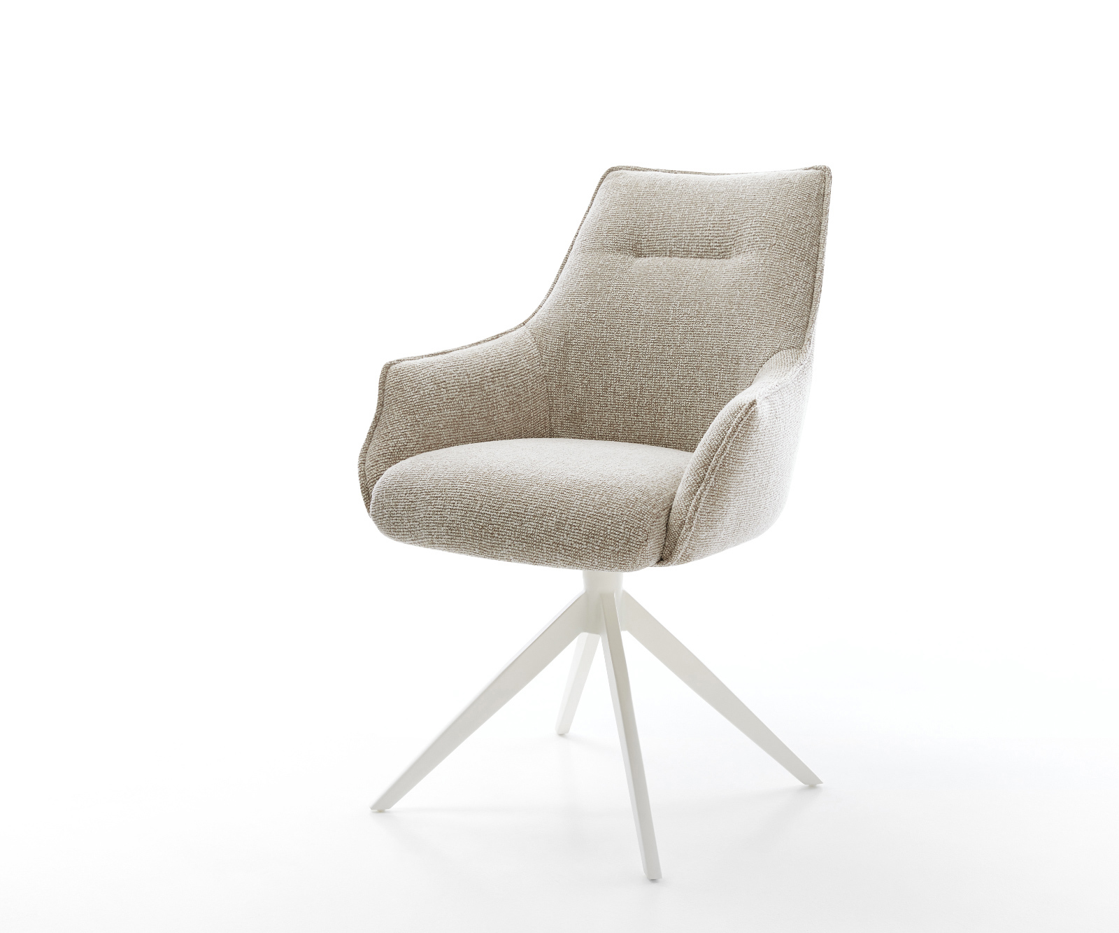 Étkezőszék Alja-Flex karfás szövetszövet puha bézs kereszt láb széles fehér 360° forgatható billenő zsákrugós