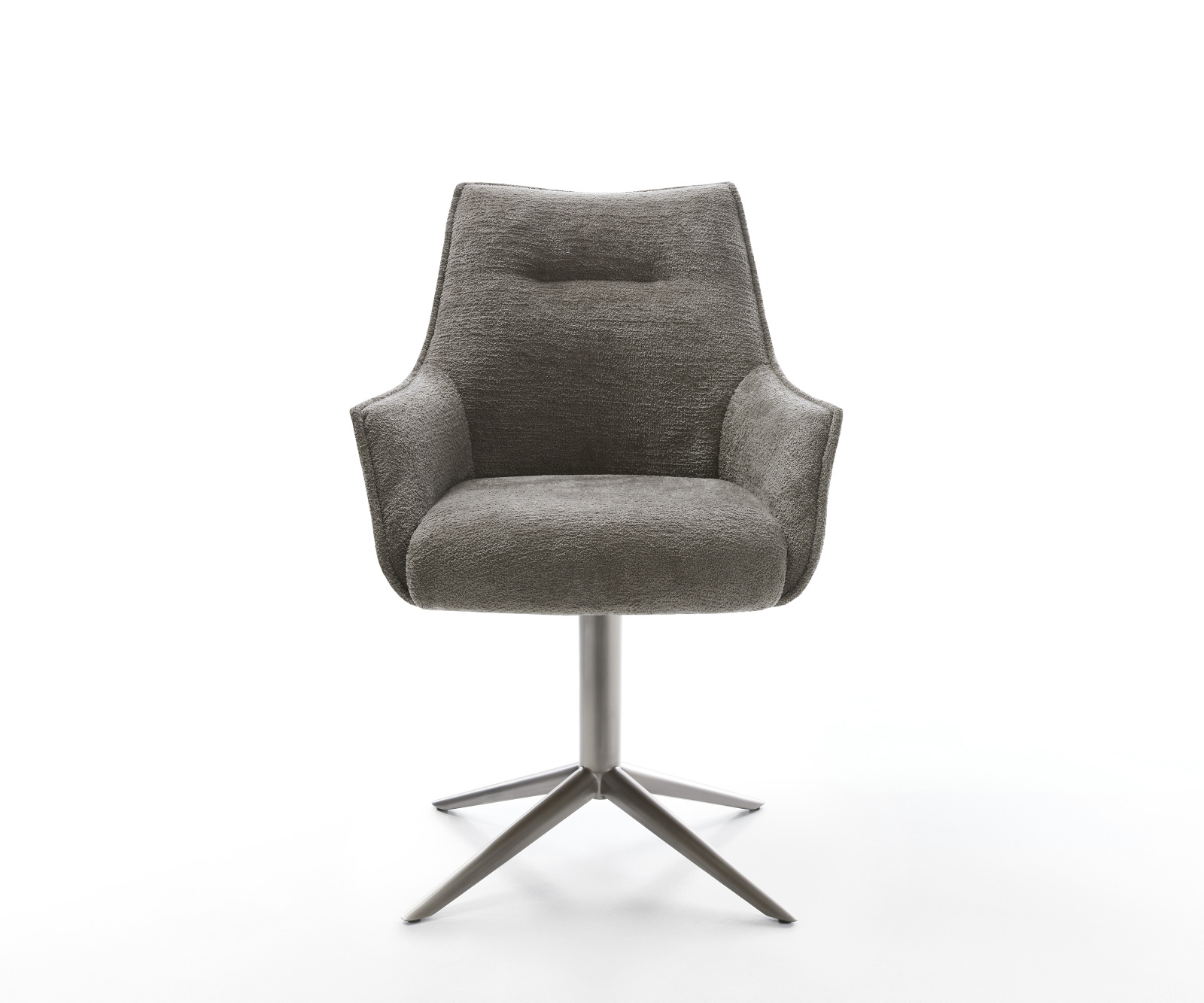 Étkezőszék Alja-Flex karfás bouclé puha sötét bézs kereszt láb grafit 360° forgatható hintamechanizmus zsákrugó - Image 2