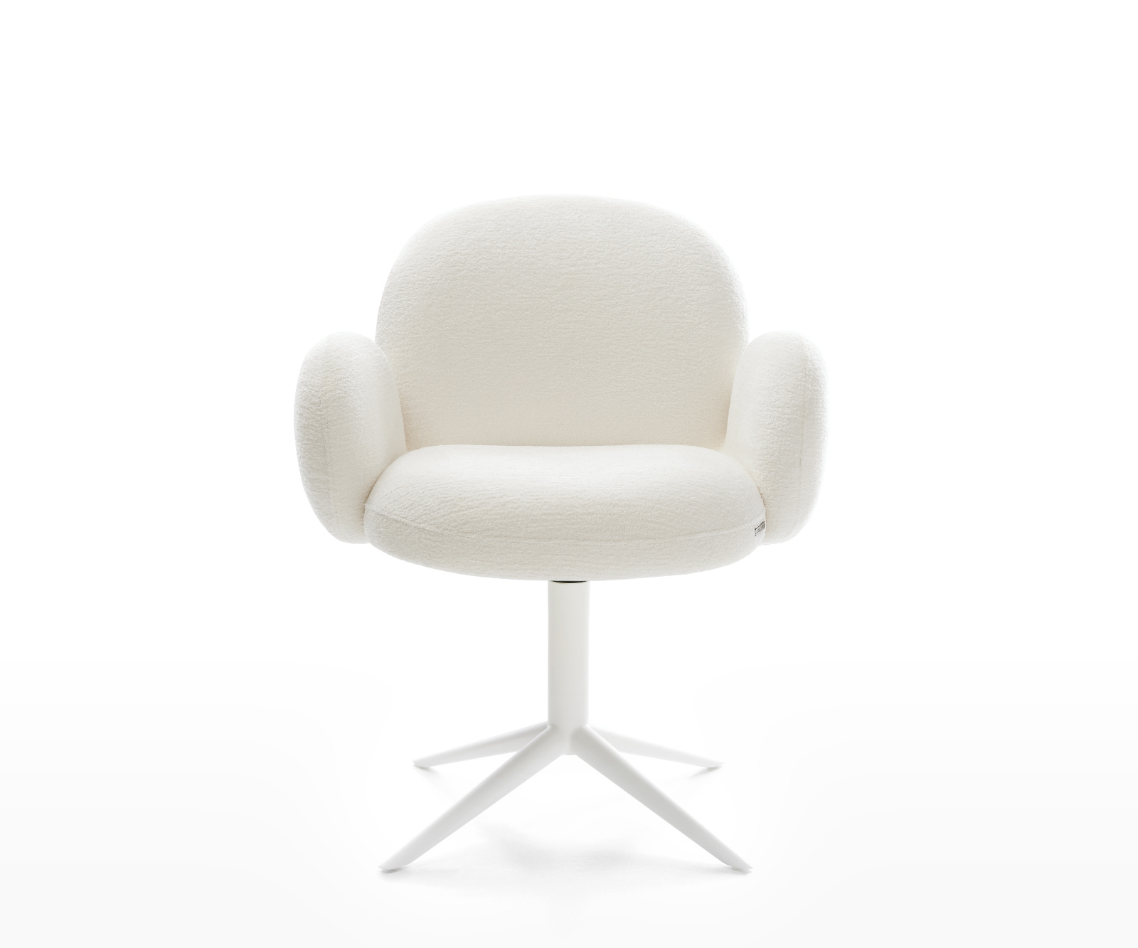 Étkezőszék Nube-Flex karfás bouclé puha bézs fehér kereszt láb 360° forgatható billenő zsákrugós matrac - Image 2