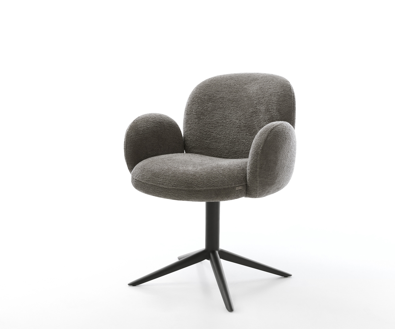 Étkezőszék Nube-Flex karfás bouclé puha sötét bézs kereszt láb fekete 360° forgatható billenő zsákrugós matrac