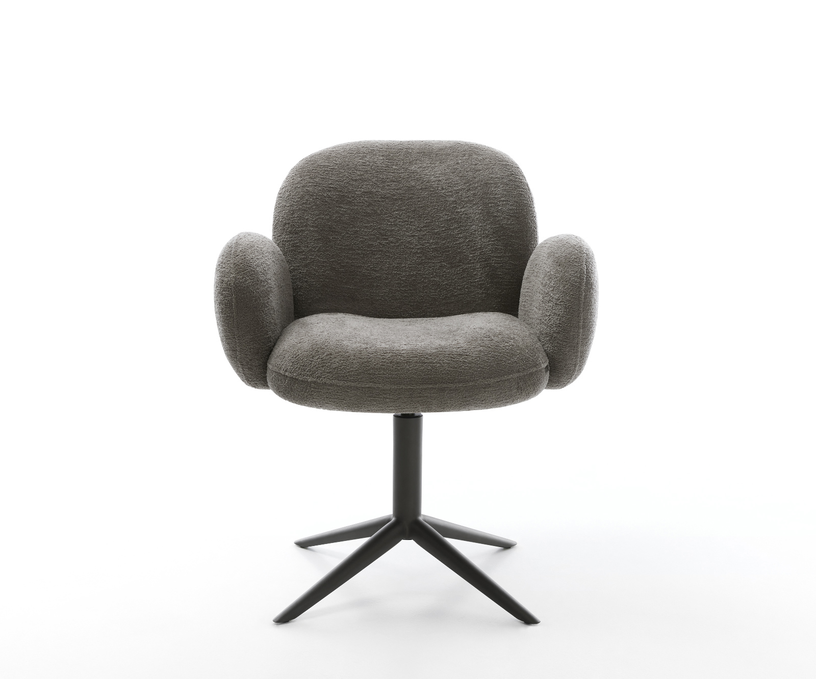 Étkezőszék Nube-Flex karfás bouclé puha sötét bézs kereszt láb fekete 360° forgatható billenő zsákrugós matrac - Image 2