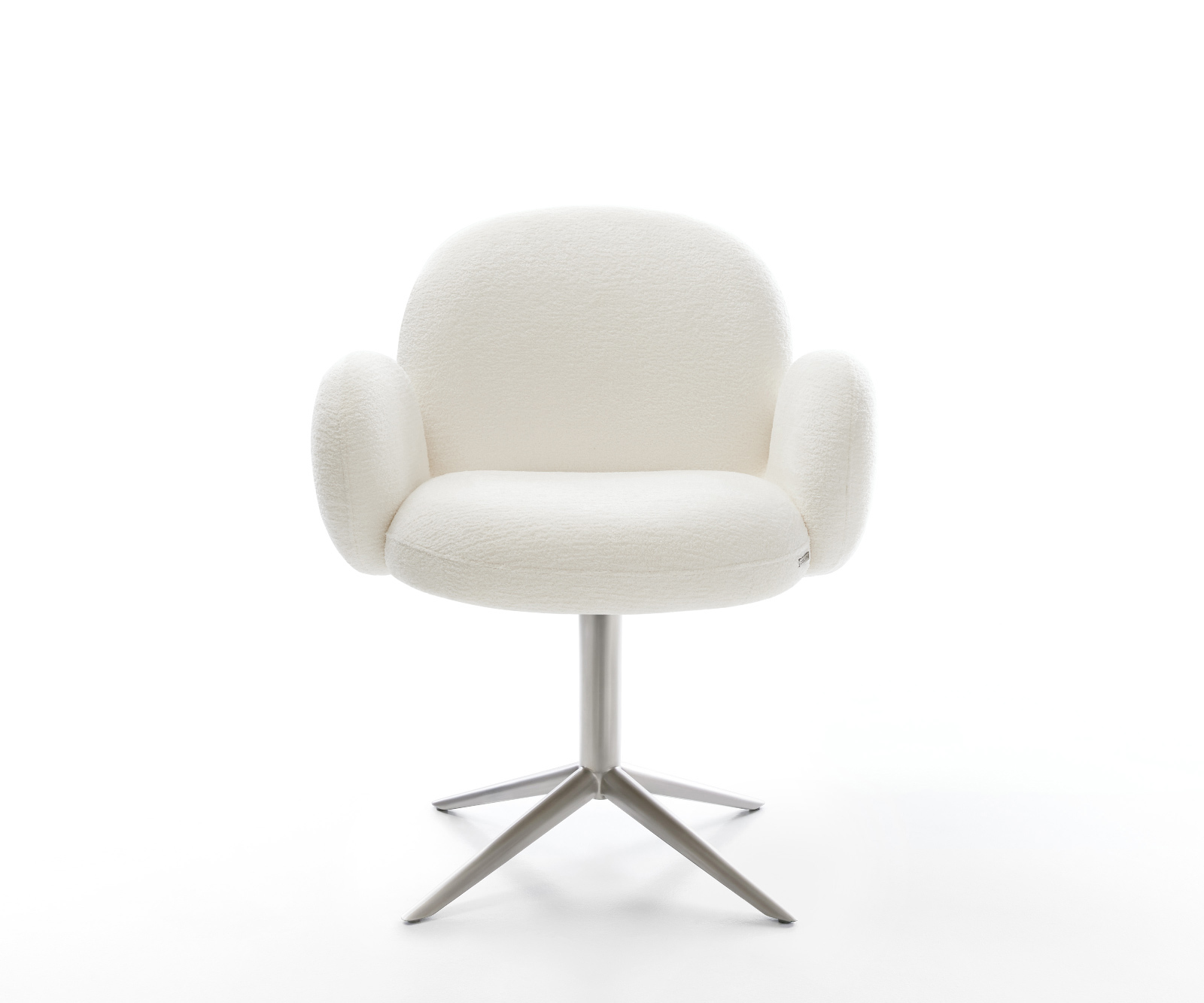 Étkezőszék Nube-Flex karfás bouclé puha bézs rozsdamentes acél kereszt láb 360° forgatható billenő zsákrugós matrac - Image 2