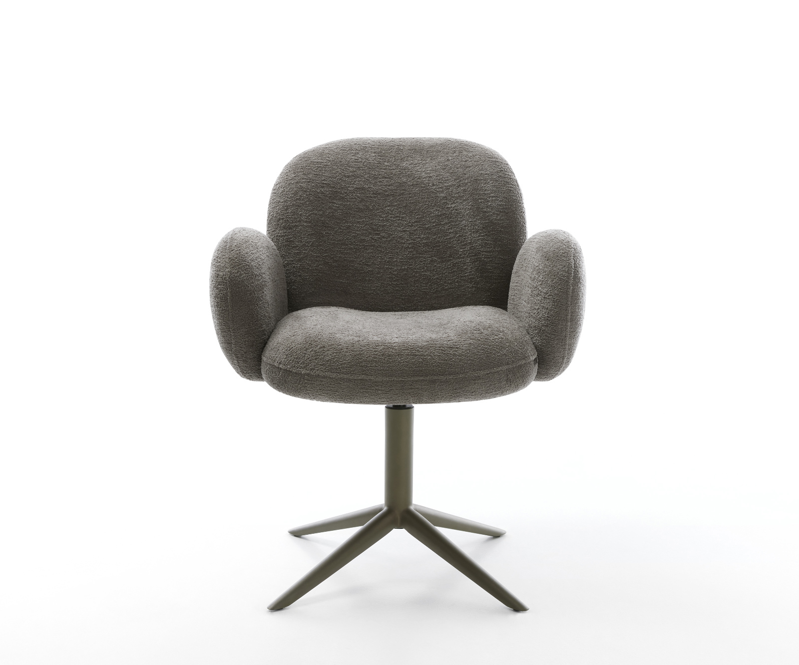 Étkezőszék Nube-Flex karfás bouclé puha sötét bézs kereszt láb titán színű hatvan fokban forgatható billenő zsákrugós matrac - Image 2