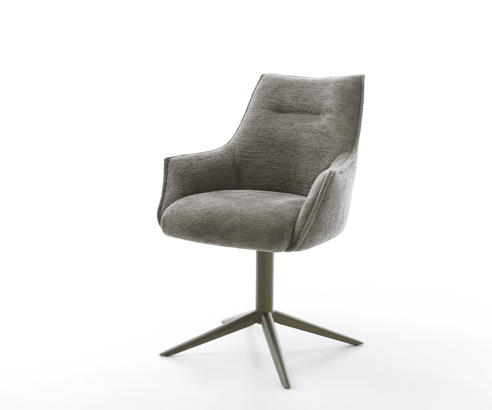 Étkezőszék Alja-Flex karfás bouclé puha sötét bézs kereszt láb titán színű 360° forgatható billenő funkció zsákrugós matrac