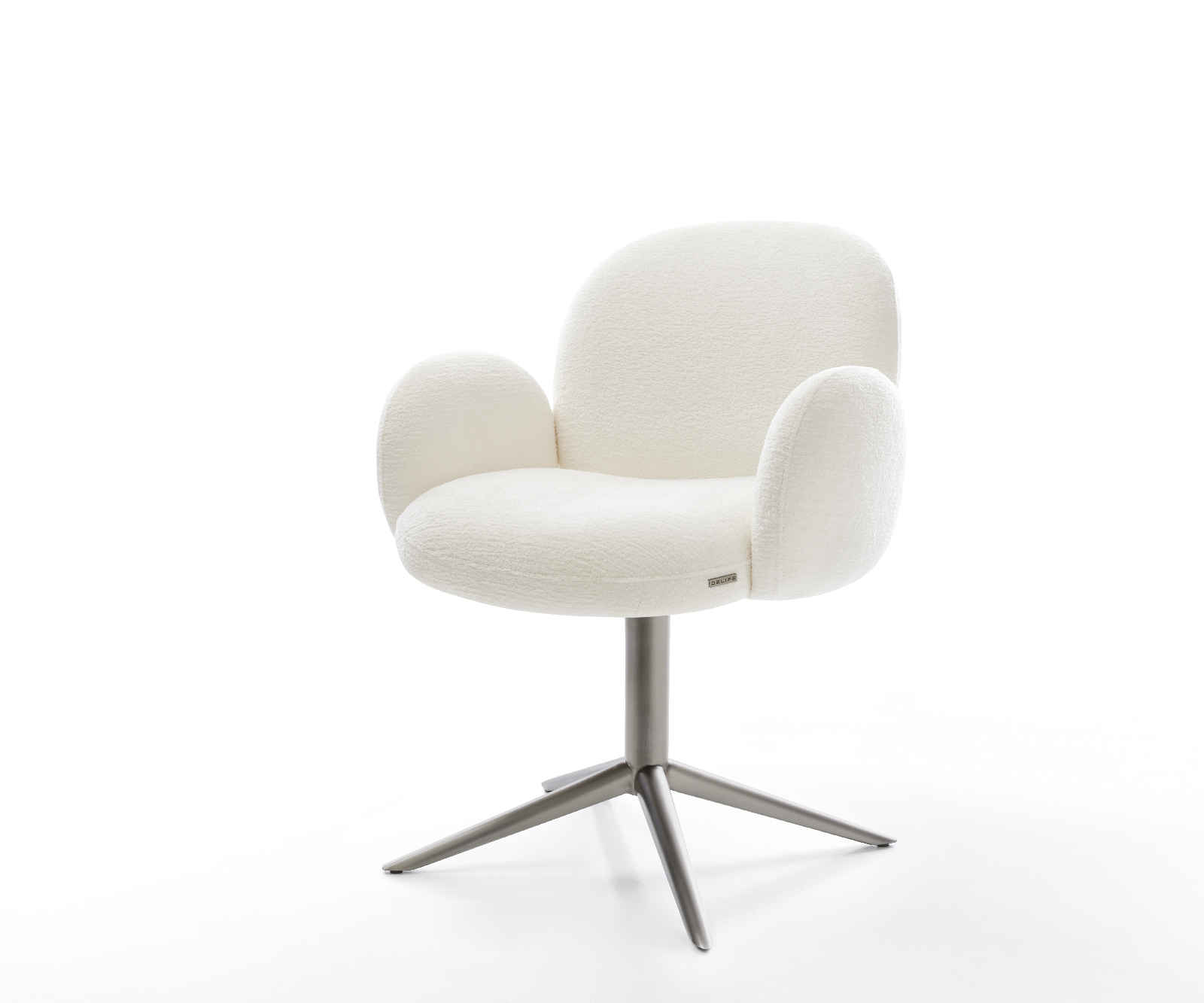 Étkezőszék Nube-Flex karfás bouclé puha bézs kereszt láb grafit 360° forgatható billenő zsákrugós matrac