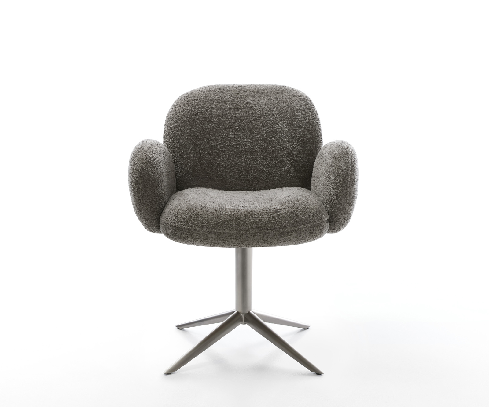 Étkezőszék Nube-Flex karfás bouclé puha sötét bézs kereszt láb grafit 360° forgatható billenő zsákrugós matrac - Image 2