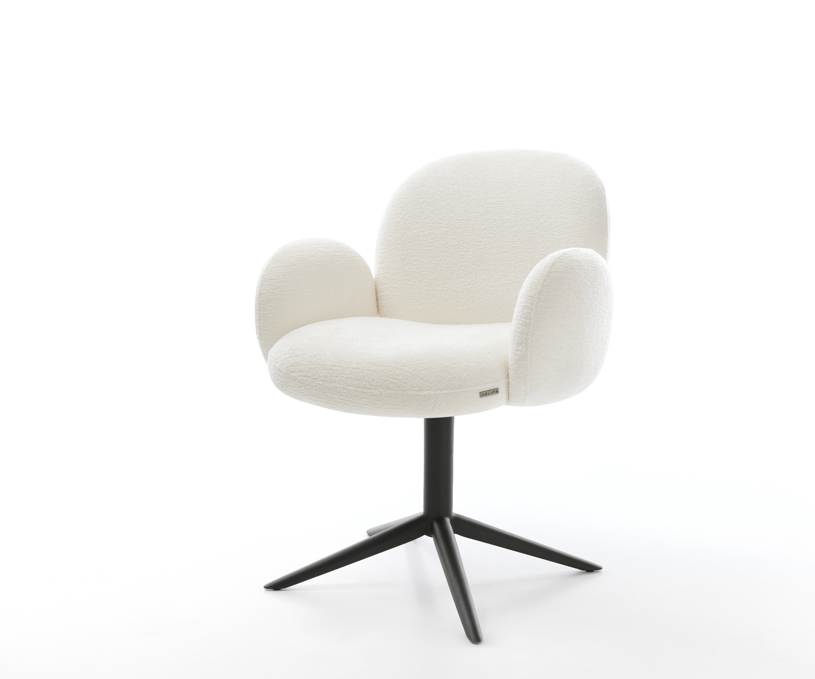 Étkezőszék Nube-Flex karfás bouclé puha bézs fekete kereszt láb 360° forgatható billenő zsákrugós matrac