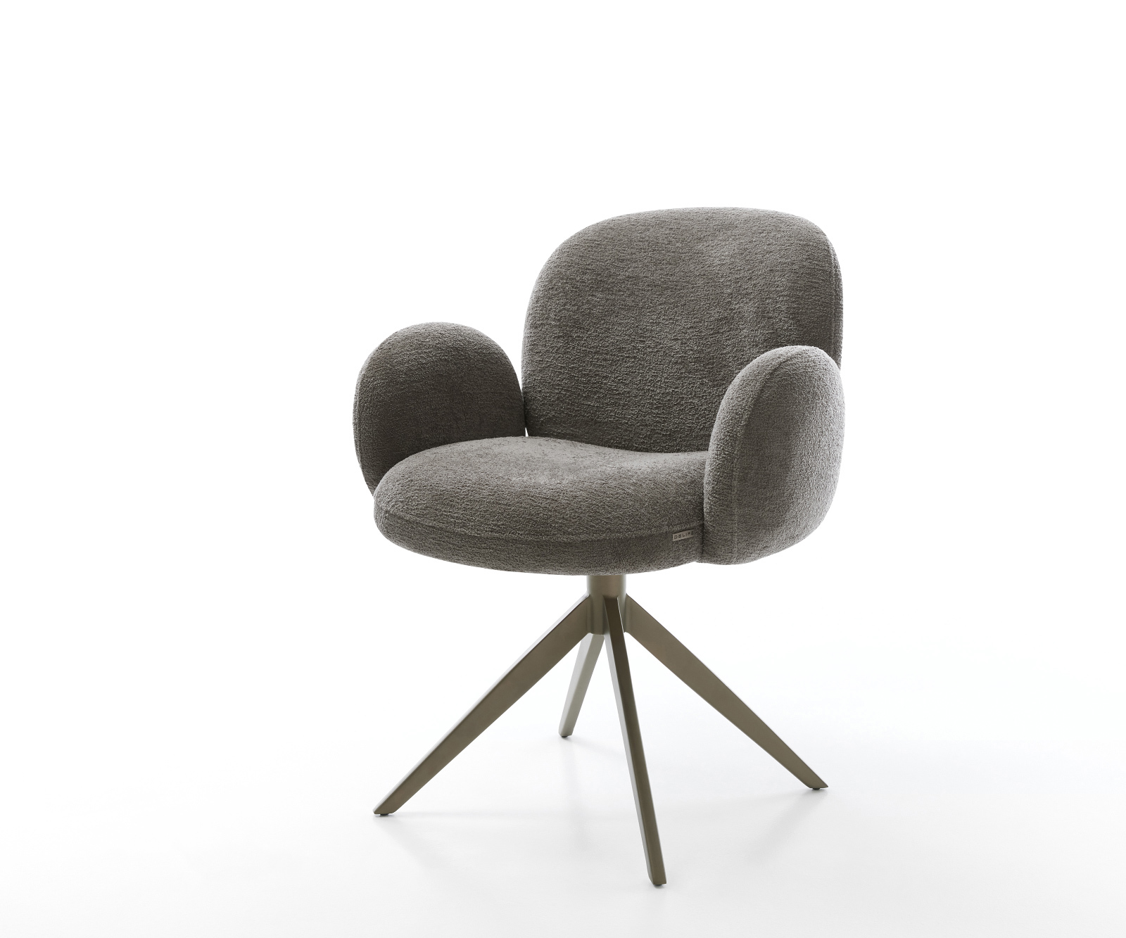 Étkezőszék Nube-Flex karfás bouclé puha sötét bézs kereszt láb széles titánszínű hatás 360° forgatható billenő zsákrugós matraccal