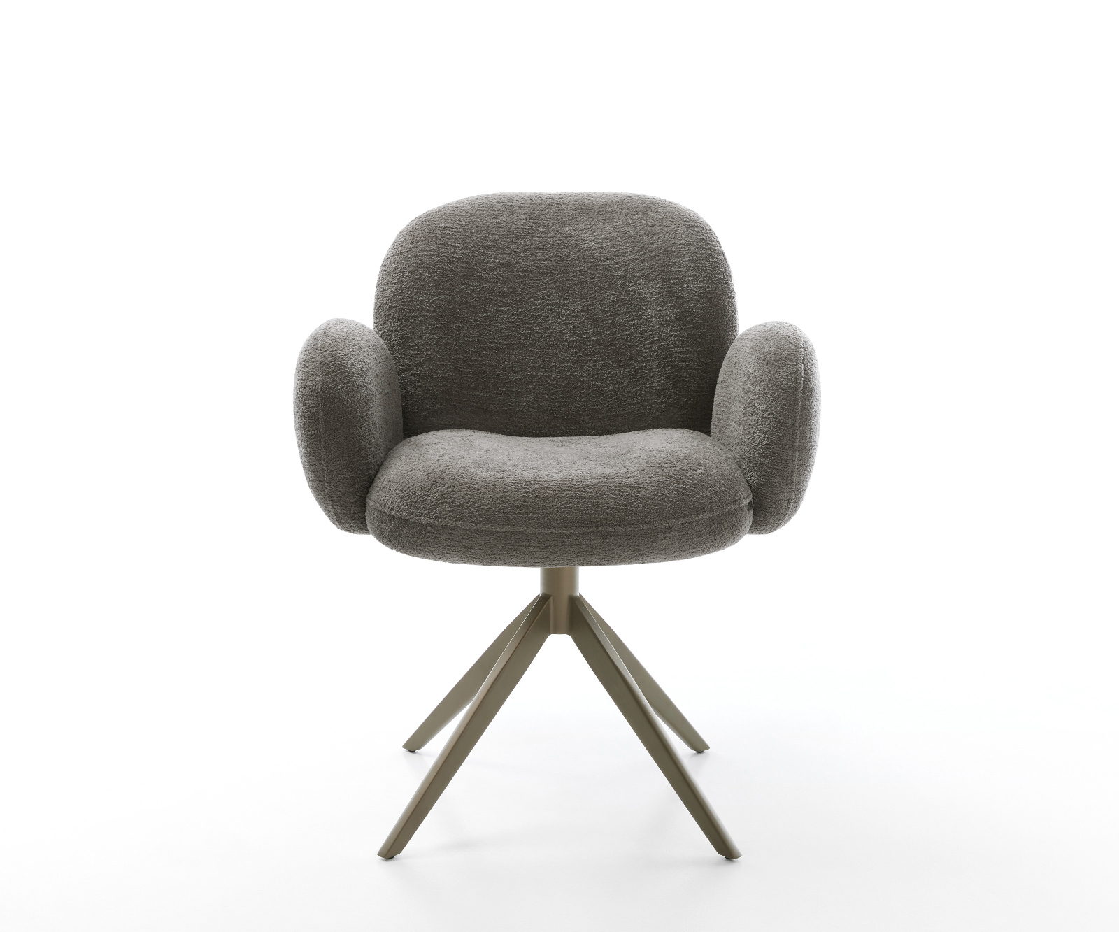 Étkezőszék Nube-Flex karfás bouclé puha sötét bézs kereszt láb széles titánszínű hatás 360° forgatható billenő zsákrugós matraccal - Image 2