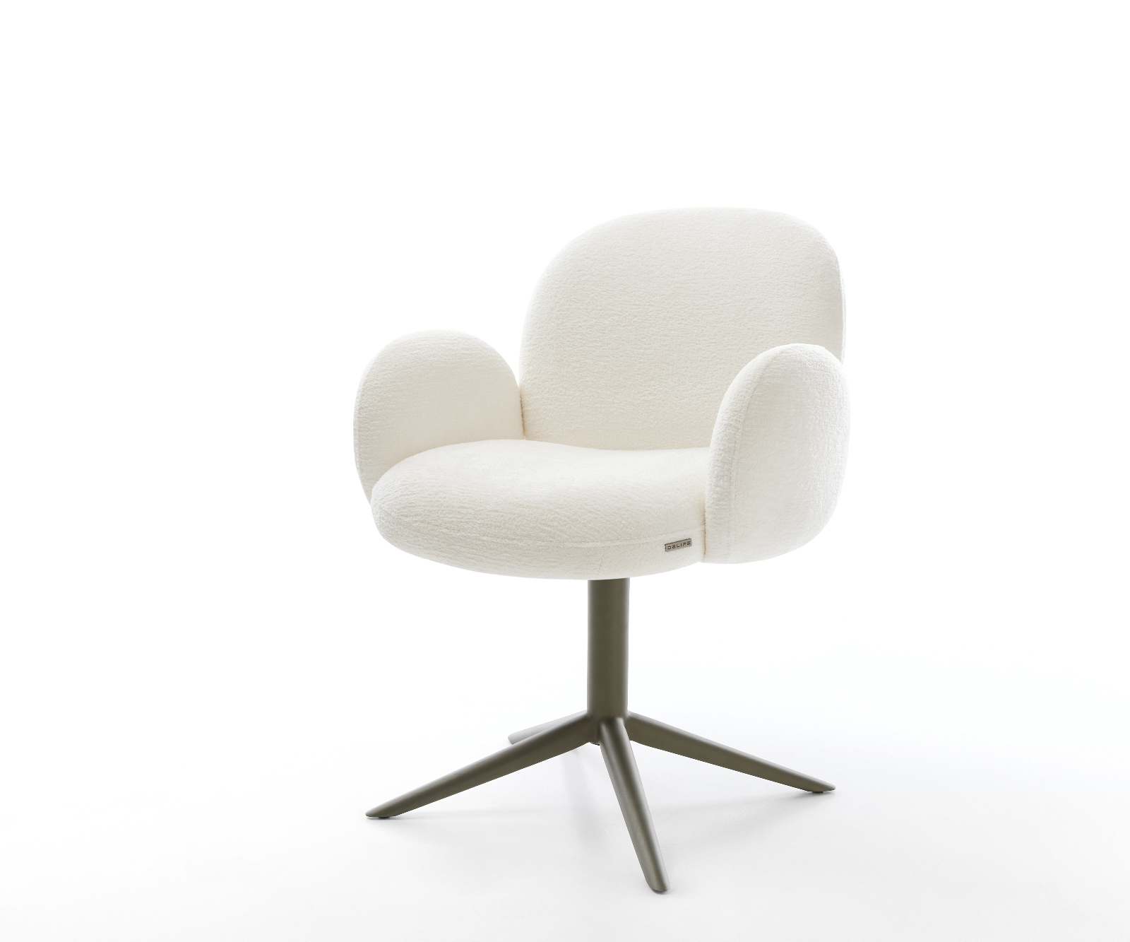 Étkezőszék Nube-Flex karfás bouclé puha bézs kereszt láb titán színű 360°-ban forgatható billenő funkció zsákrugós matrac