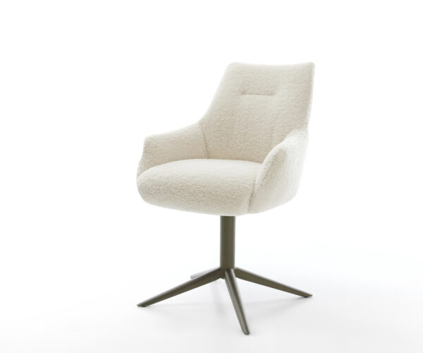 Étkezőszék Alja-Flex karfás teddy szövet bézs kereszt láb titán színű 360° forgatható billenő zsákrugós