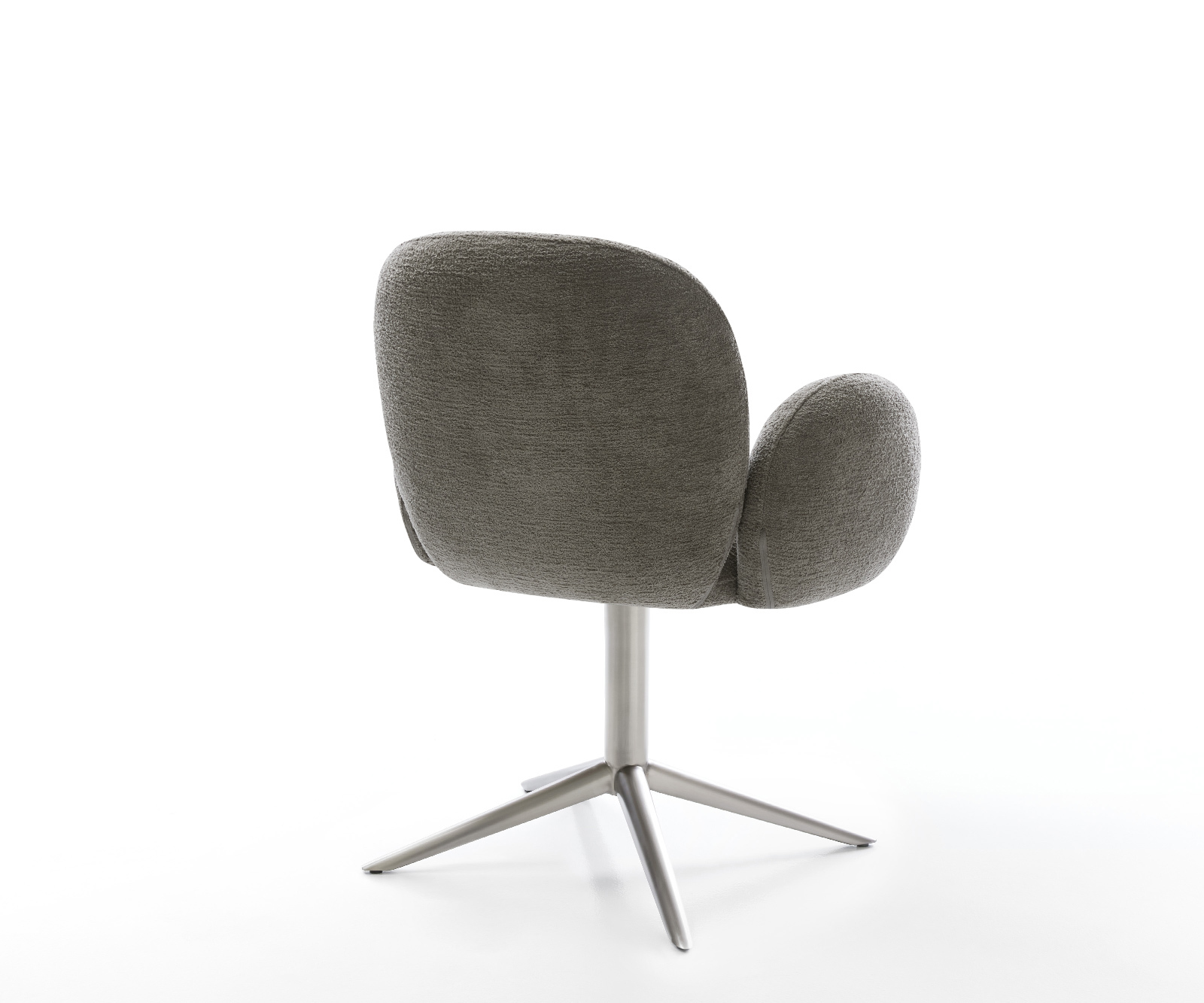 Étkezőszék Nube-Flex karfás bouclé puha sötét bézs rozsdamentes acél kereszt láb 360° forgatható billenő funkció zsákrugós matrac - Image 5