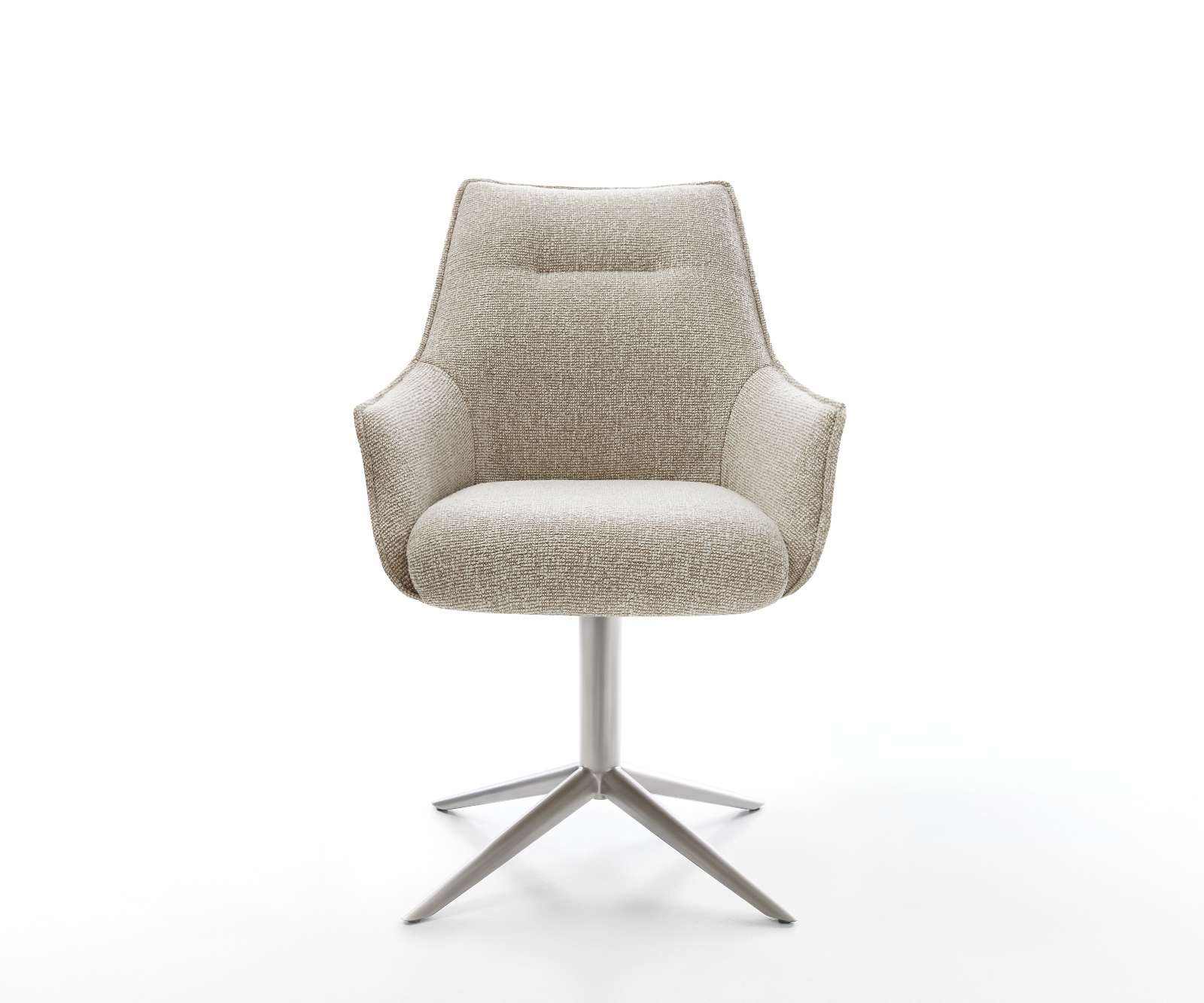 Étkezőszék Alja-Flex karfás szövetszövet puha bézs rozsdamentes acél kereszt láb 360° forgatható hintamechanizmus zsákrugós matrac - Image 2