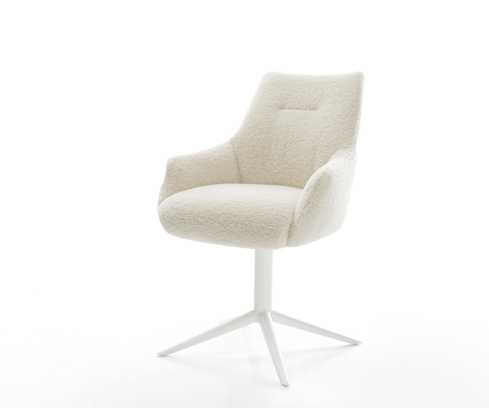 Étkezőszék Alja-Flex karfás teddy szövet bézs fehér láb 360° forgatható billenő zsákrugós