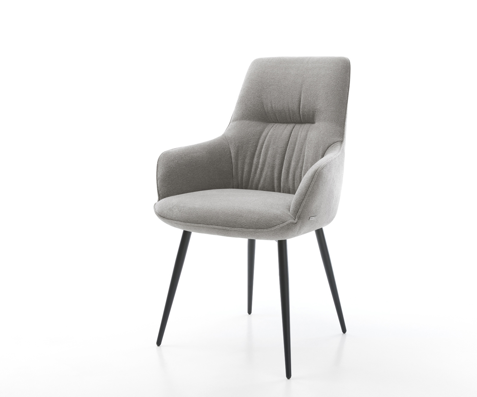 Étkezőszék Zelia-Flex kárpitozott karfás strukturált szövet puha szürke 4 lábas kúpos fekete zsákrugós