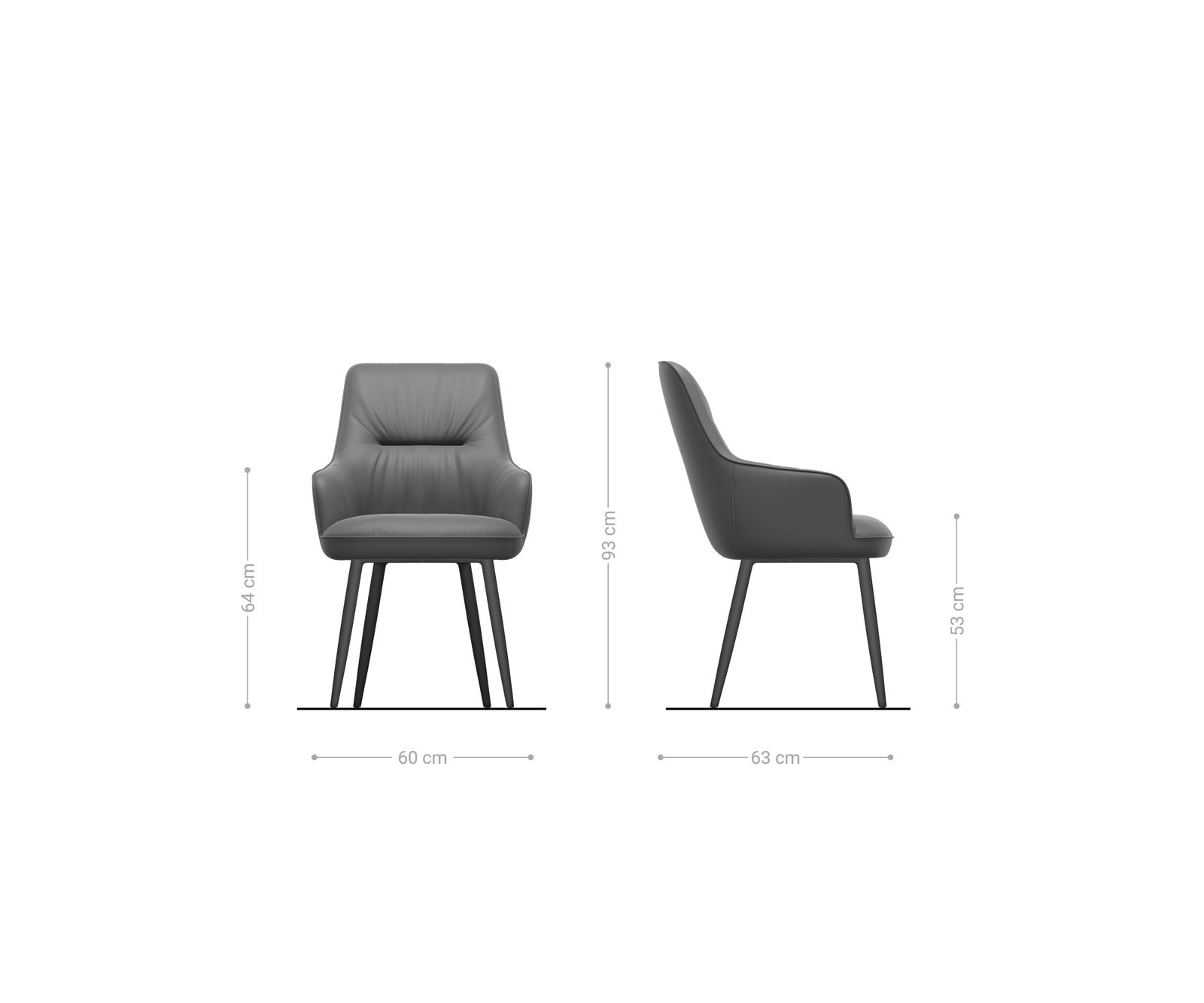 Étkezőszék Zelia-Flex kárpitozott karfás strukturált szövet puha szürke 4 lábas kúpos fekete zsákrugós - Image 6