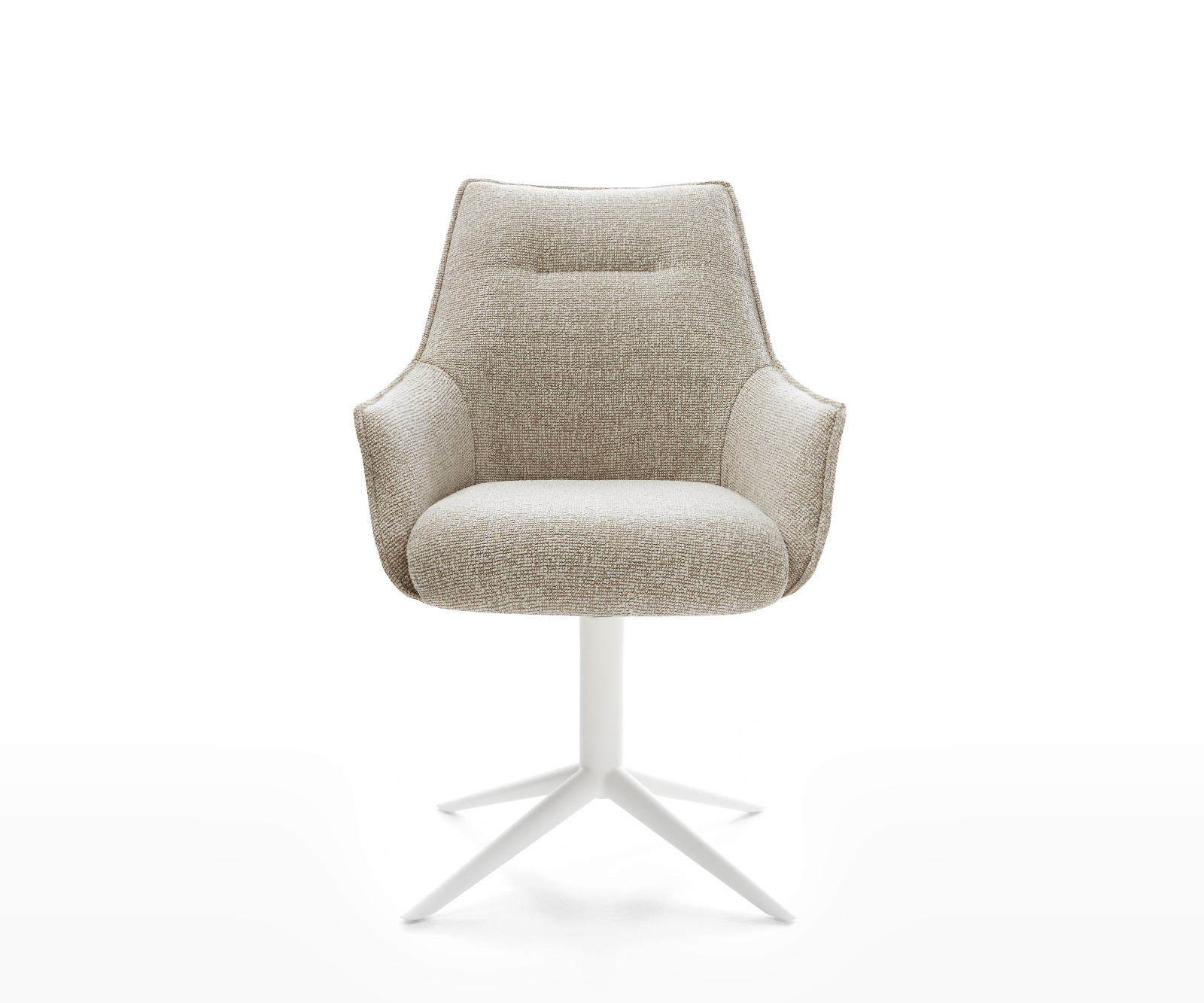 Étkezőszék Alja-Flex karfás szövetszövet puha bézs fehér kereszt láb 360° forgatható billenő zsákrugós matrac - Image 2