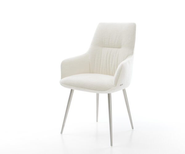 Étkezőszék Zelia-Flex karfás bouclé puha bézs 4 lábas kúpos rozsdamentes acél zsákrugós